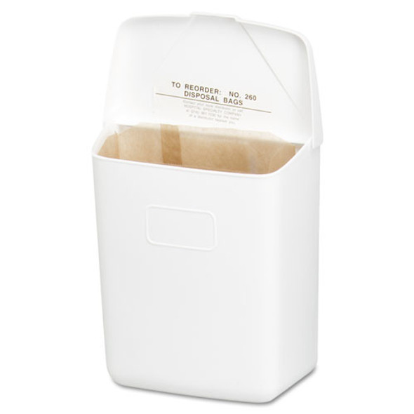 Wall Mount Sanitary Napkin Receptacle-abs, Ppc Plastic, 1 Gal, White