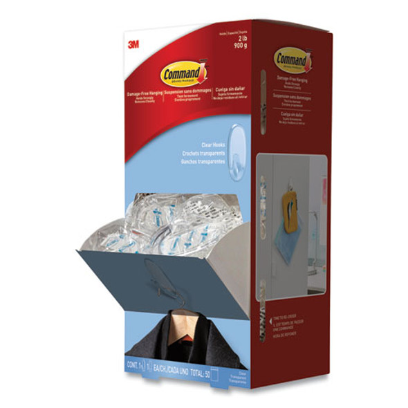 Clear Hooks & Strips, Plastic, Medium, 50 Hooks W/50 Adhesive Strips Per Carton