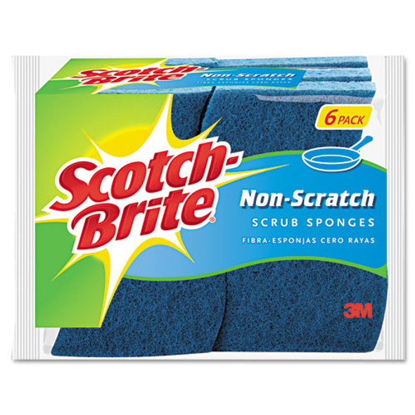 Non-scratch Multi-purpose Scrub Sponge, 4 2/5 X 2 3/5, Blue, 6/pack