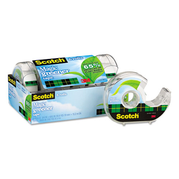 Magic Greener Tape With Dispenser, 1" Core, 0.75" X 50 Ft, Clear, 6/pack