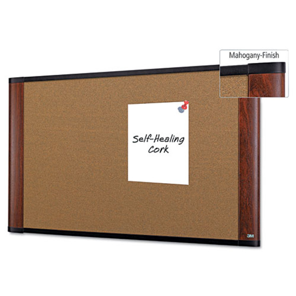 Cork Bulletin Board, 48 X 36, Aluminum Frame W/mahogany Wood Grained Finish