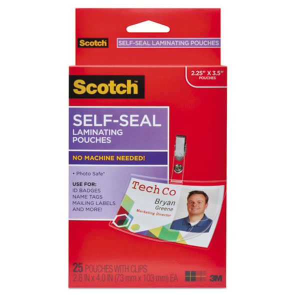 Self-sealing Laminating Pouches, 12.5 Mil, 2.31" X 4.06", Gloss Clear, 25/pack