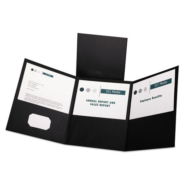 Tri-fold Folder W/3 Pockets, Holds 150 Letter-size Sheets, Black