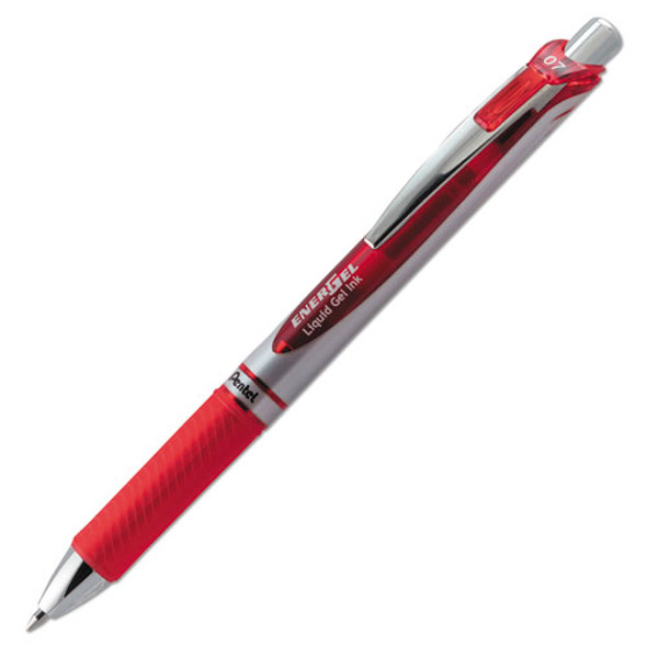 Energel Rtx Retractable Gel Pen, Medium 0.7mm, Red Ink, Red/gray Barrel