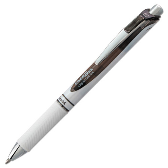 Energel Rtx Retractable Gel Pen, 0.7mm, Black Ink, White/black Barrel