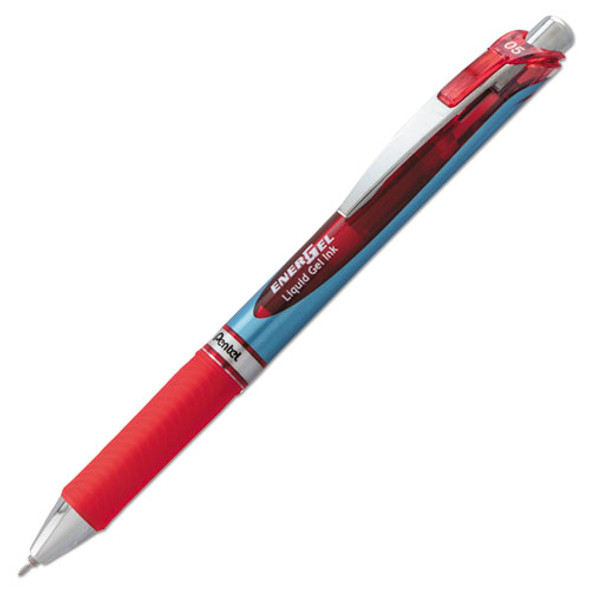 Energel Rtx Retractable Gel Pen, Fine 0.5mm, Red Ink, Silver/red Barrel