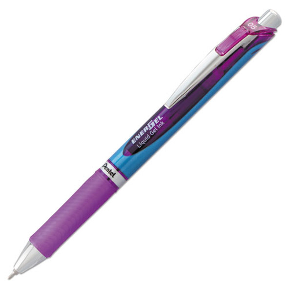 Energel Rtx Retractable Gel Pen, Fine 0.5mm, Violet Ink, Silver/violet Barrel