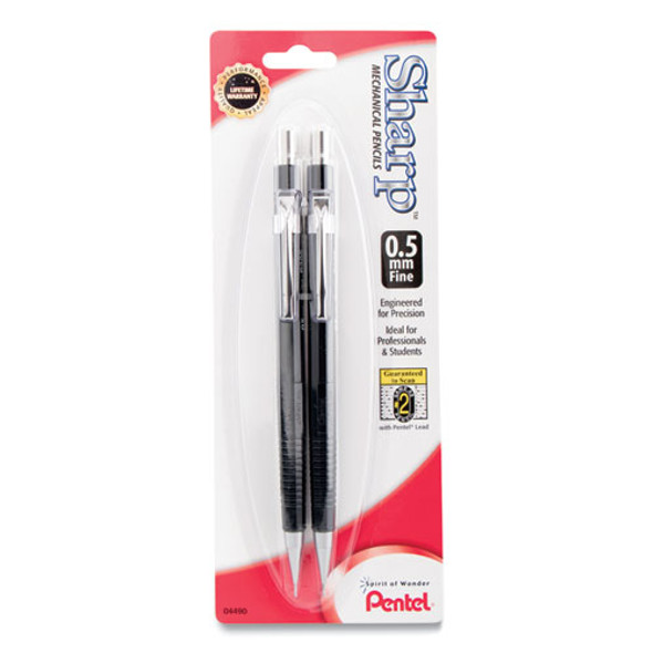 Sharp Mechanical Pencil, 0.5 Mm, Hb (#2.5), Black Lead, Black Barrel, 2/pack