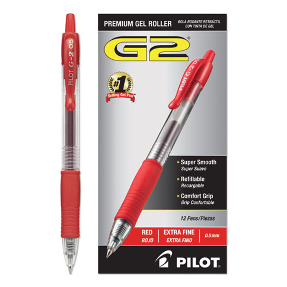 G2 Premium Retractable Gel Pen, 0.5mm, Red Ink, Smoke Barrel, Dozen