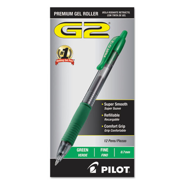 G2 Premium Retractable Gel Pen, 0.7mm, Green Ink, Smoke Barrel, Dozen