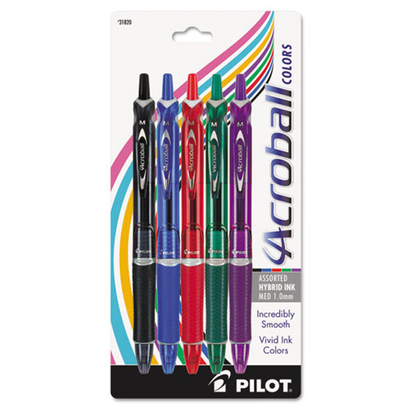 Acroball Colors Retractable Ballpoint Pen, 1mm, Assorted Ink/barrel, 5/pack