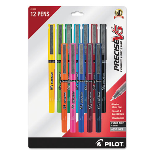 Precise V5 Stick Roller Ball Pen, Fine 0.5mm, Assorted Ink/barrel, Dozen