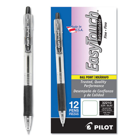 Easytouch Retractable Ballpoint Pen, Fine 0.7mm, Black Ink, Clear Barrel, Dozen