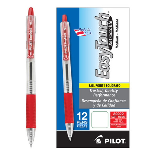 Easytouch Retractable Ballpoint Pen, Medium 1mm, Red Ink, Clear Barrel, Dozen