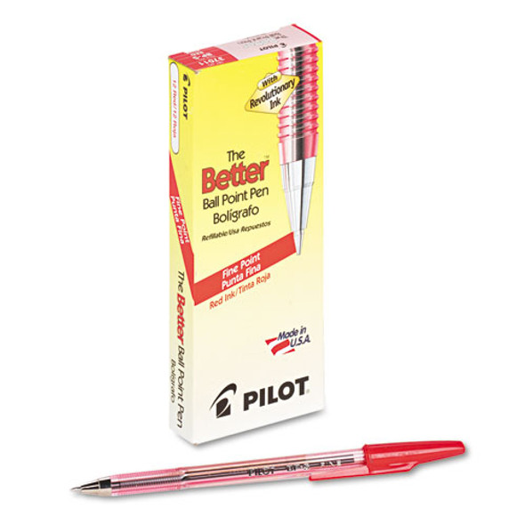 Better Stick Ballpoint Pen, Fine 0.7mm, Red Ink, Translucent Red Barrel, Dozen