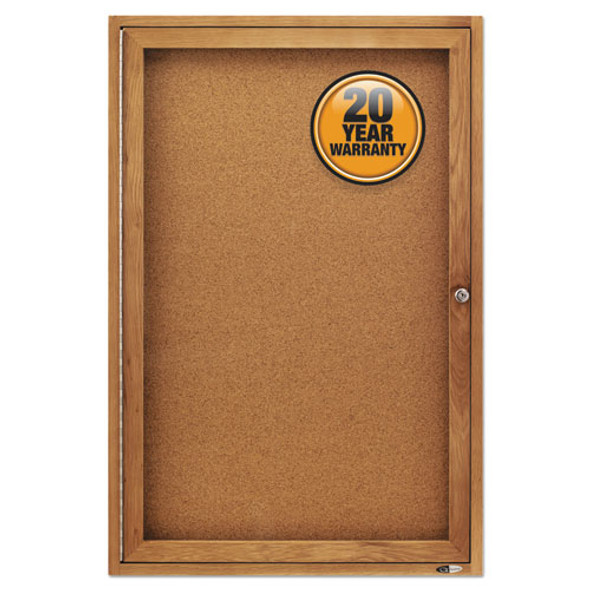 Enclosed Bulletin Board, Natural Cork/fiberboard, 24 X 36, Oak Frame