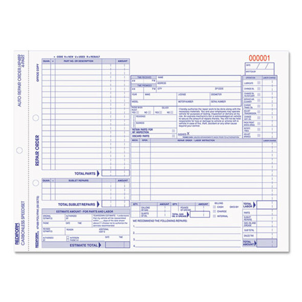 Four-part Auto Repair Form, 11 X 8 1/2, Four-part Carbonless, 50 Forms