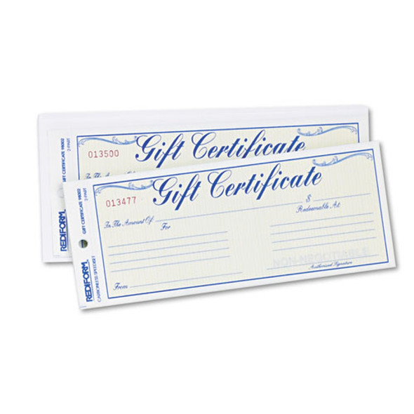 Gift Certificates W/envelopes, 8-1/2w X 3-2/3h, Blue/gold, 25/pack
