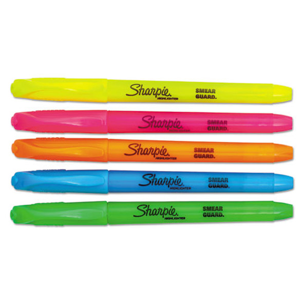 Pocket Style Highlighters, Chisel Tip, Assorted Colors, 5/set