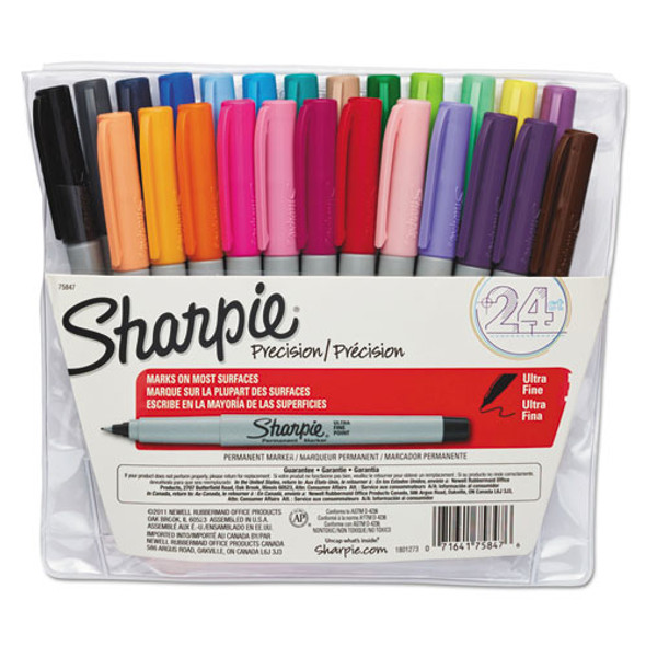 Ultra Fine Tip Permanent Marker, Extra-fine Needle Tip, Assorted Colors, 24/set