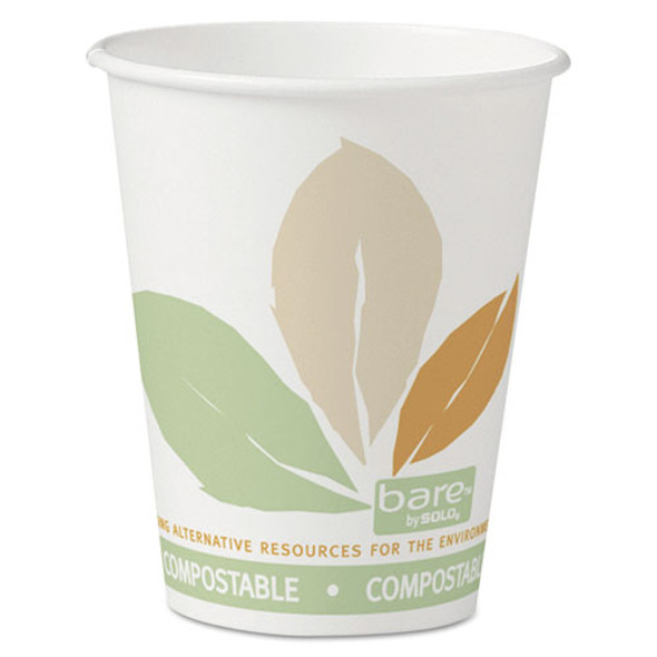 Bare By Solo Eco-forward Pla Paper Hot Cups, 8 Oz, Leaf Design,50/bag,20 Bags/ct