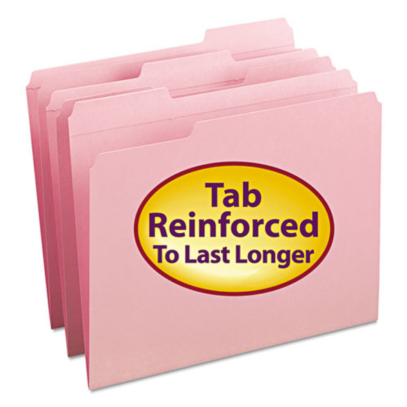 Reinforced Top Tab Colored File Folders, 1/3-cut Tabs, Letter Size, Pink, 100/box