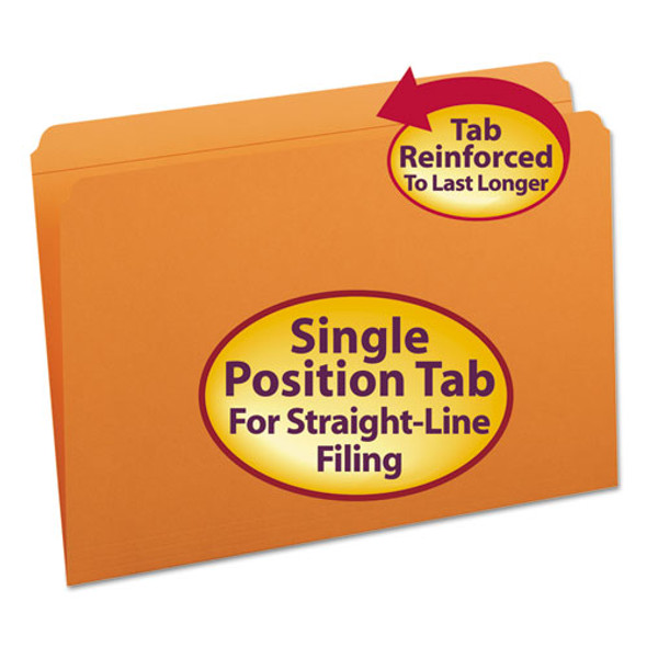 Reinforced Top Tab Colored File Folders, Straight Tab, Legal Size, Orange, 100/box