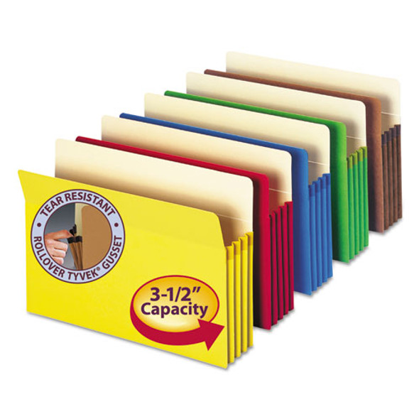 Colored File Pockets, 3.5" Expansion, Letter Size, Assorted, 5/pack