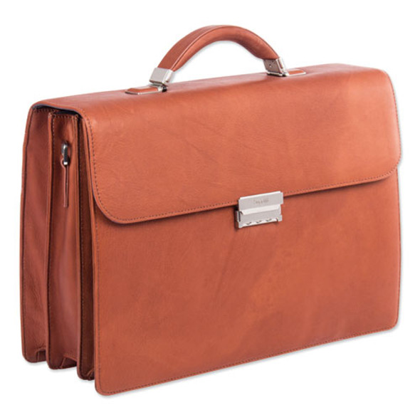 Milestone Briefcase, Holds Laptops 15.6", 5" X 5" X 12", Cognac