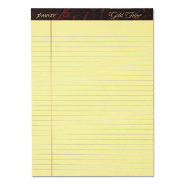 Gold Fibre Writing Pads, Wide/legal Rule, 8.5 X 11.75, Canary, 50 Sheets, 4/pack