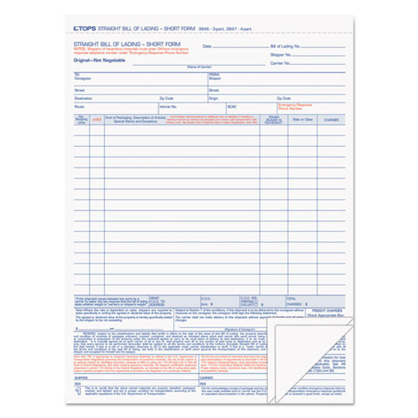 Bill Of Lading,16-line, 8-1/2 X 11, Three-part Carbonless, 50 Forms