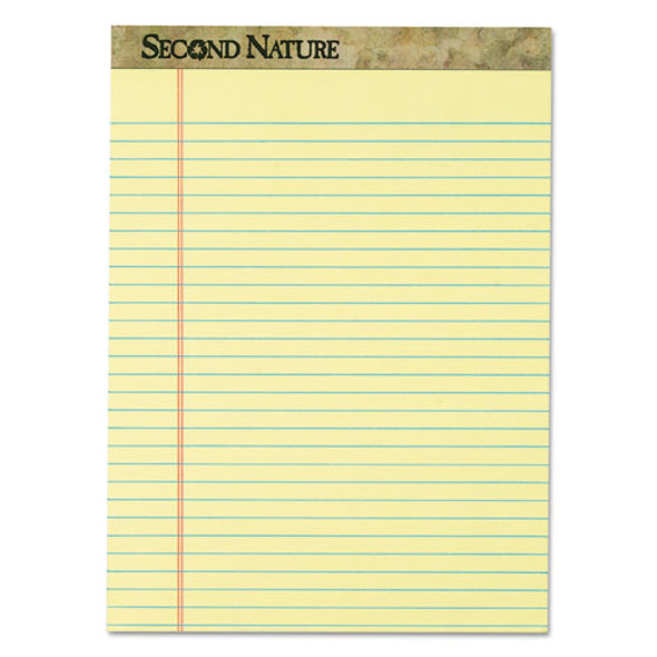 Second Nature Recycled Pads, Wide/legal Rule, 8.5 X 11.75, Canary, 50 Sheets, Dozen