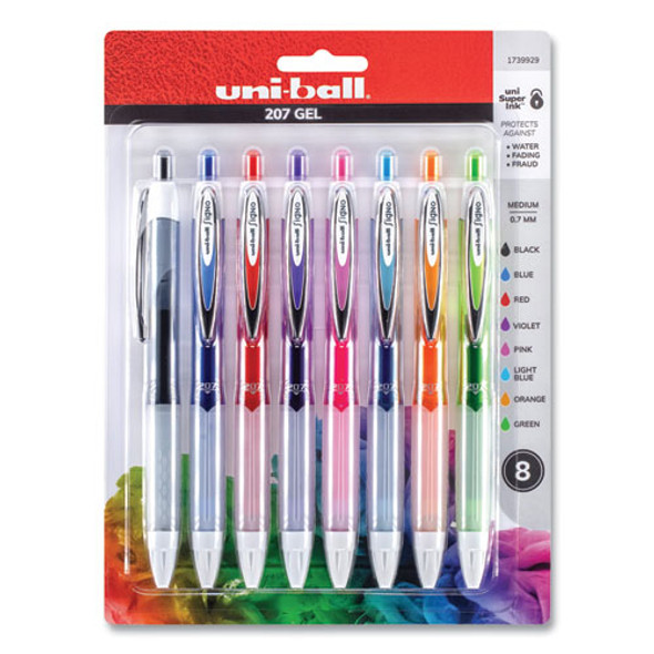 Signo 207 Retractable Gel Pen, Medium 0.7mm, Assorted Ink/barrel, 8/set