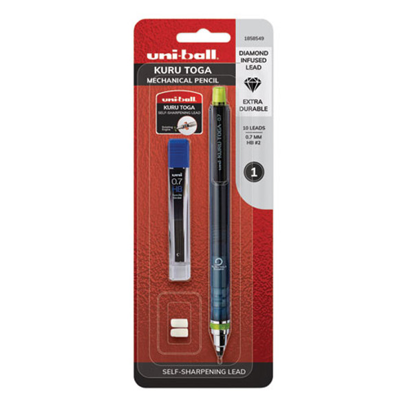 Kurutoga Mechanical Pencil, 0.7 Mm, Hb (#2), Black Lead, Black/green Barrel