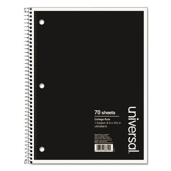 Wirebound Notebook, 1 Subject, Medium/college Rule, Black Cover, 10.5 X 8, 70 Sheets