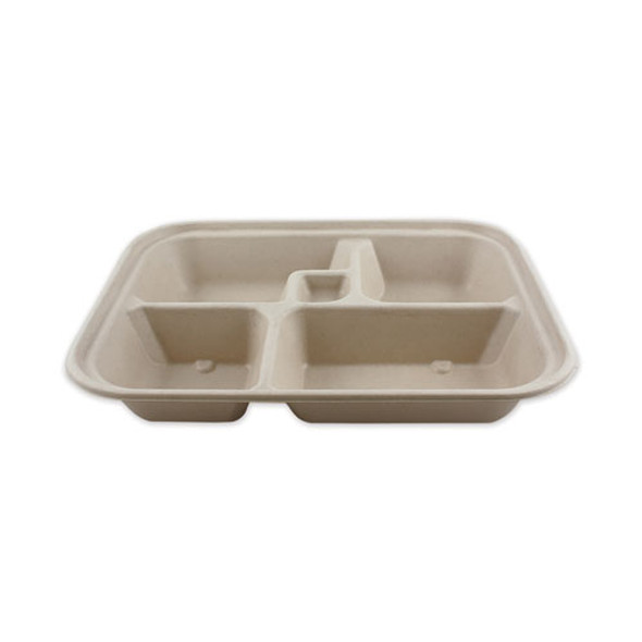 Fiber Bento Box Containers, Five Compartments, 11.8 X 9.4 X 2, Natural, 300/carton