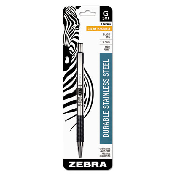 G-301 Retractable Gel Pen, Medium 0.7 Mm, Black Ink, Stainless Steel/black Barrel