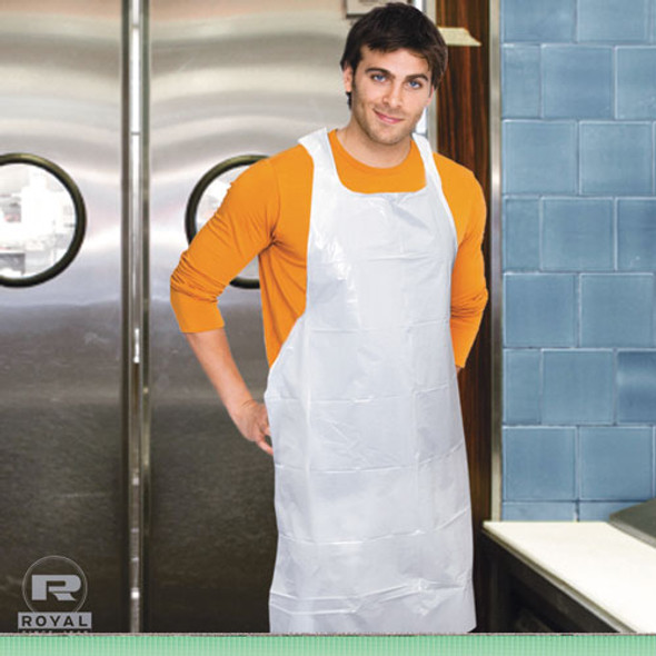 Poly Apron, White, 28 In. X 46 In., 100/pack, One Size Fits All, 10 Pack/carton