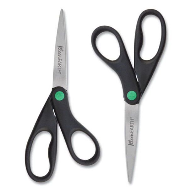 Kleenearth Scissors, 8" Long, 3.25" Cut Length, Black Straight Handles, 2/pack