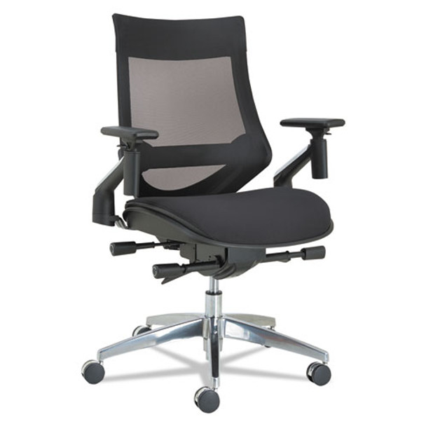 Alera Eb-w Series Pivot Arm Multifunction Mesh Chair, Supports Up To 275 Lbs, Black Seat/black Back, Aluminum Base