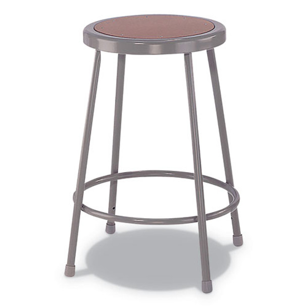 Industrial Metal Shop Stool, 30" Seat Height, Supports Up To 300 Lbs., Brown Seat/gray Back, Gray Base