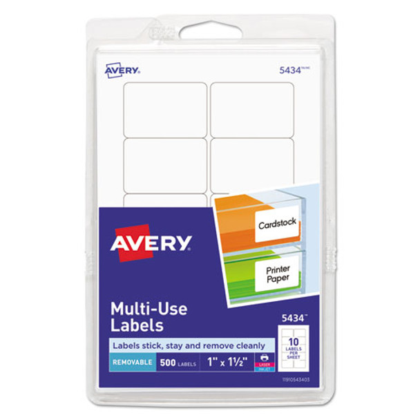 Removable Multi-use Labels, Inkjet/laser Printers, 1 X 1.5, White, 10/sheet, 50 Sheets/pack