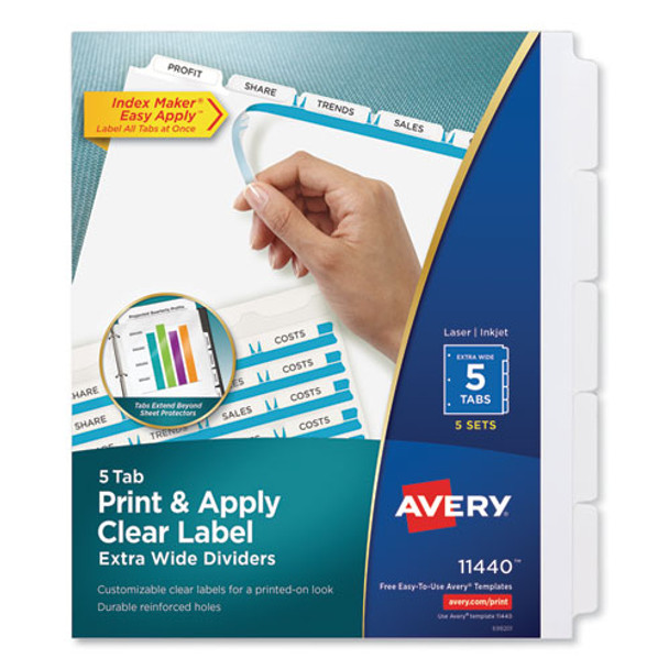 Print And Apply Index Maker Clear Label Dividers, 5 White Tabs, Letter, 5 Sets - IVSAVE11440