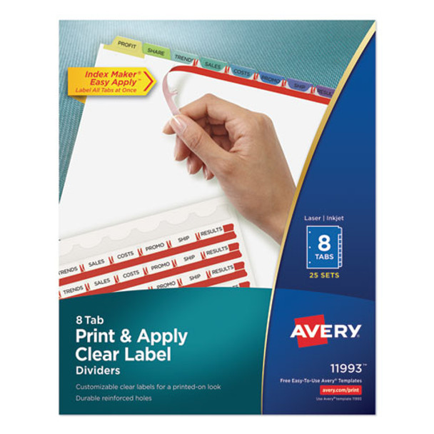 Print And Apply Index Maker Clear Label Dividers, 8 Color Tabs, Letter, 25 Sets