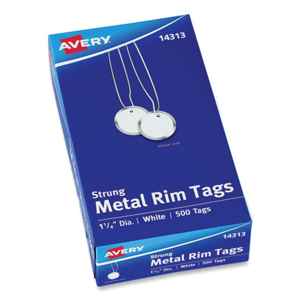 Heavyweight Stock Metal Rim Tags, 1 1/4 Dia, White, 500/box