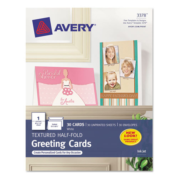 Textured Half-fold Greeting Cards, Inkjet, 5 1/2 X 8.5, Wht, 30/bx W/envelopes