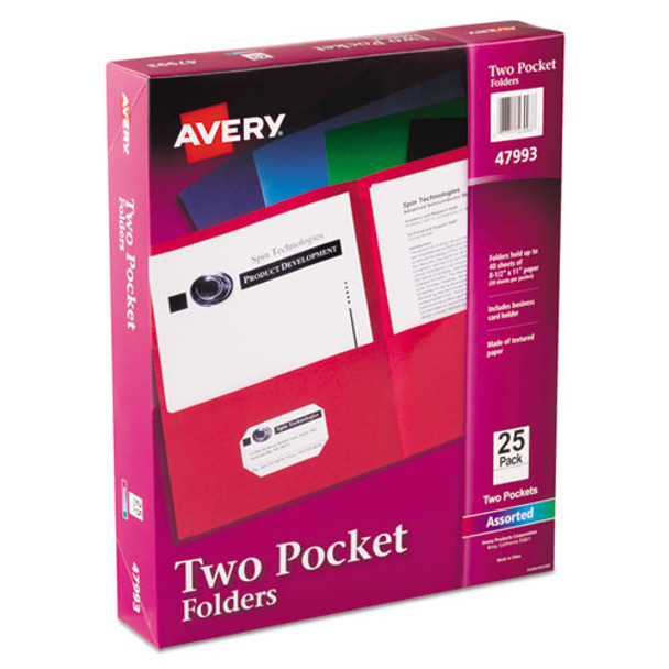 Two-pocket Folder, 40-sheet Capacity, Assorted Colors, 25/box