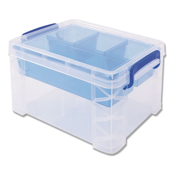 Super Stacker Divided Storage Box, Clear W/blue Tray/handles, 7 1/2 X 10.12x6.5