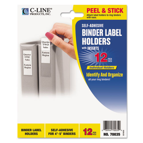 Self-adhesive Ring Binder Label Holders, Top Load, 2 3/4 X 3 5/8, Clear, 12/pack