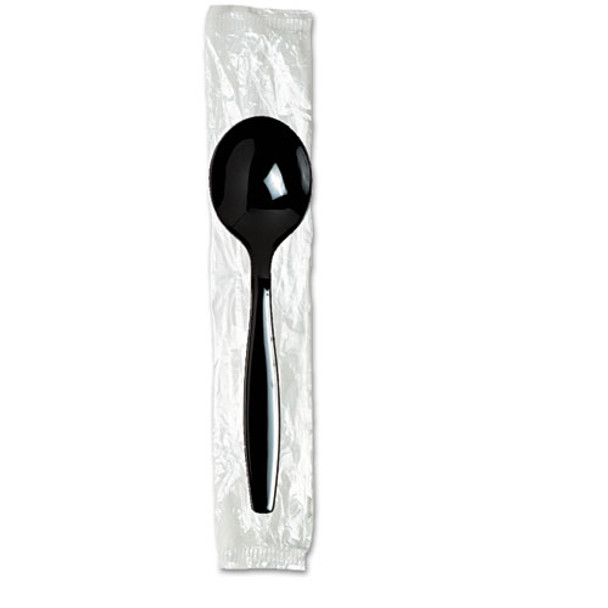 Individually Wrapped Spoons, Plastic, Black, 1,000/carton